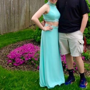 Jovani Turquoise Two Piece Prom Dress